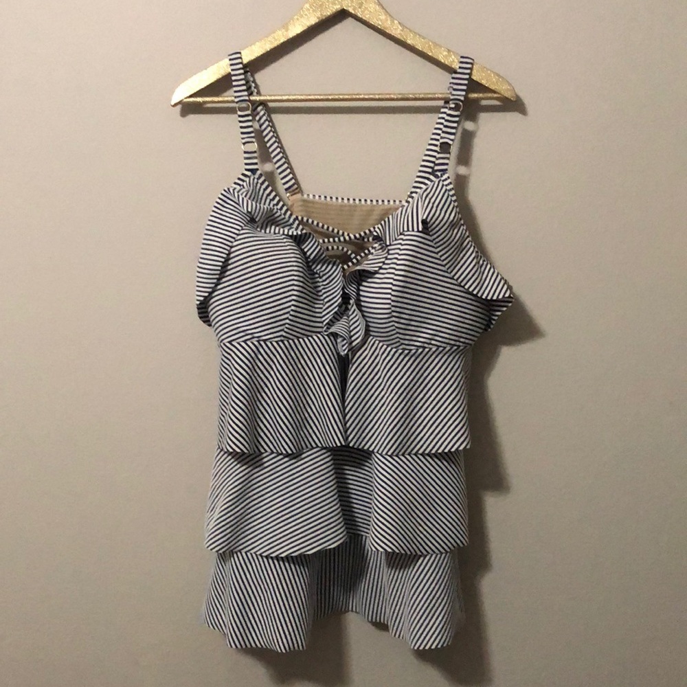 Navy and White Striped Tankini Swimsuit top